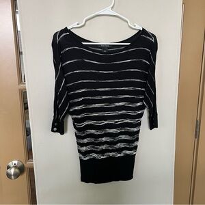 White House Black Market Womens XS Black White Stripe Short Sleeve Sweater